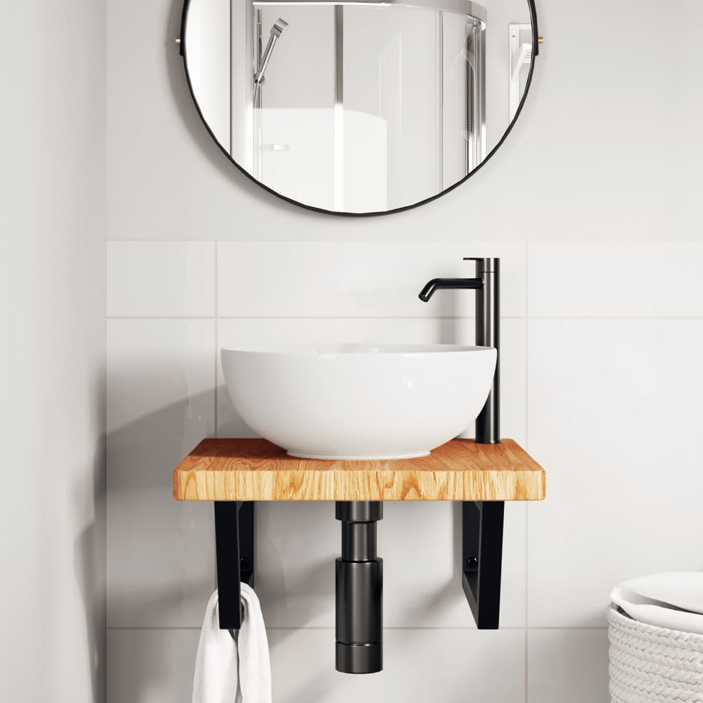 Vidaxl badkamer wandschap staal en massief eikenhout