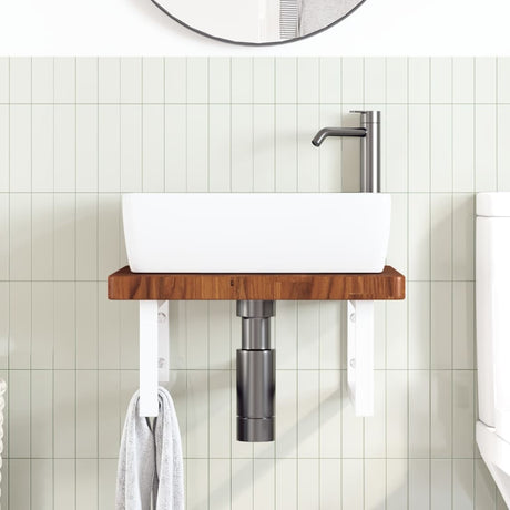 Vidaxl badkamer wandschap staal en massief eikenhout