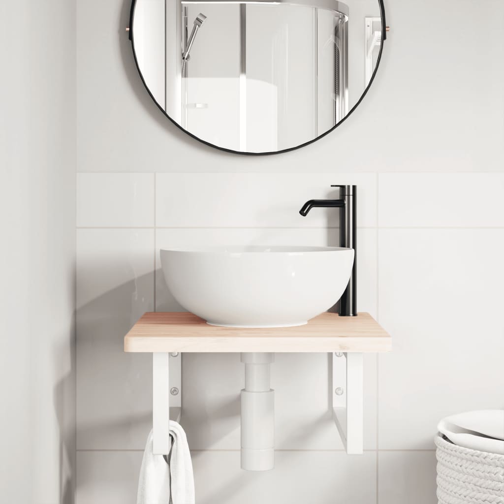 Vidaxl badkamer wandschap staal en massief beukenhout