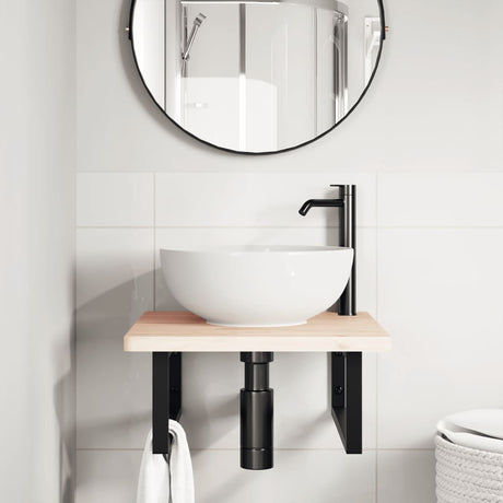 Vidaxl badkamer wandschap staal en massief beukenhout