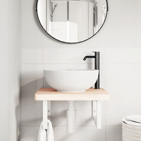 Vidaxl badkamer wandschap staal en massief beukenhout