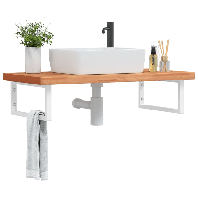 Vidaxl badkamer wandschap staal en massief beukenhout