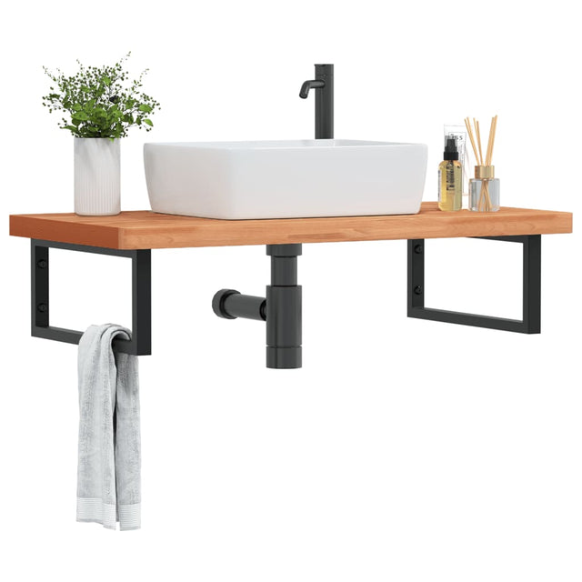 Vidaxl badkamer wandschap staal en massief beukenhout
