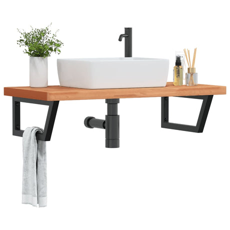 Vidaxl badkamer wandschap staal en massief beukenhout