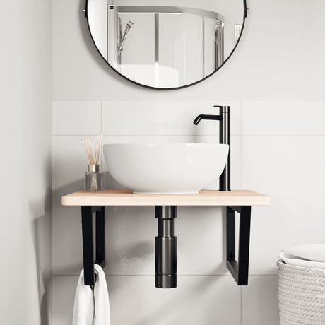 Vidaxl badkamer wandschap staal en massief eikenhout