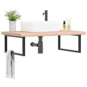 Vidaxl badkamer wandschap staal en massief eikenhout