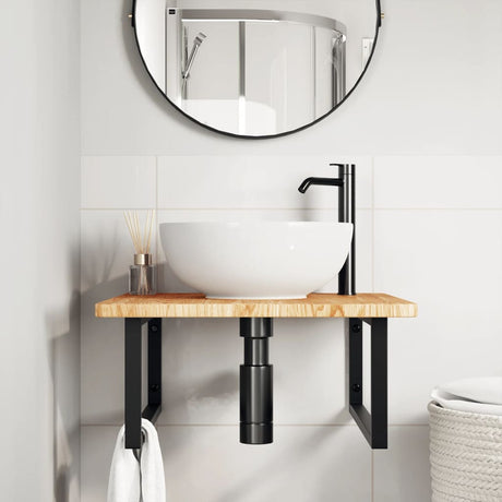 Vidaxl badkamer wandschap staal en massief eikenhout