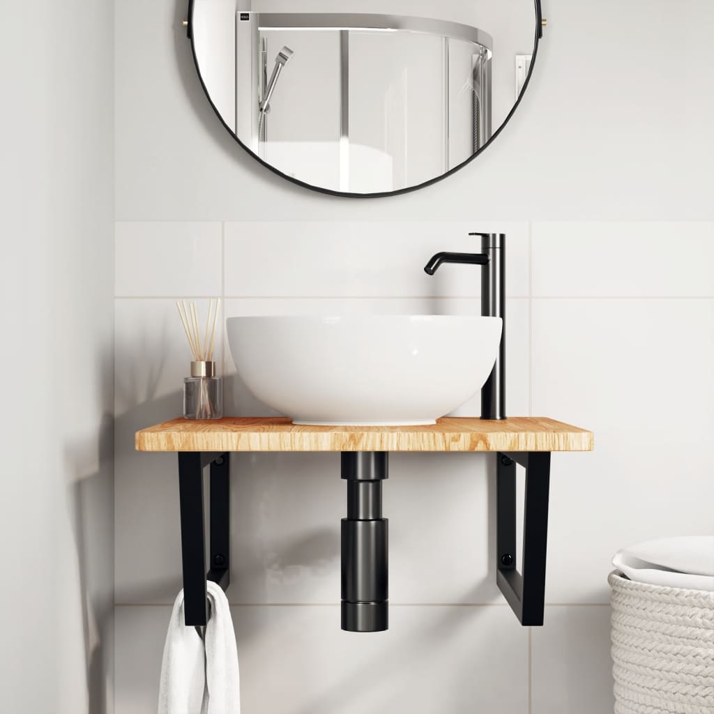 Vidaxl badkamer wandschap staal en massief eikenhout