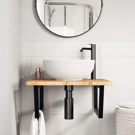 Vidaxl badkamer wandschap staal en massief eikenhout