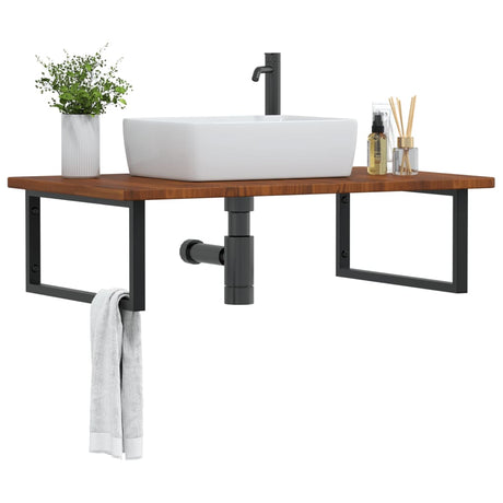 Vidaxl badkamer wandschap staal en massief eikenhout