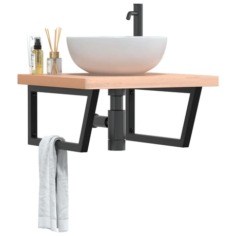 Vidaxl badkamer wandschap staal en massief beukenhout