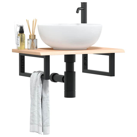 Vidaxl badkamer wandschap staal en massief eikenhout