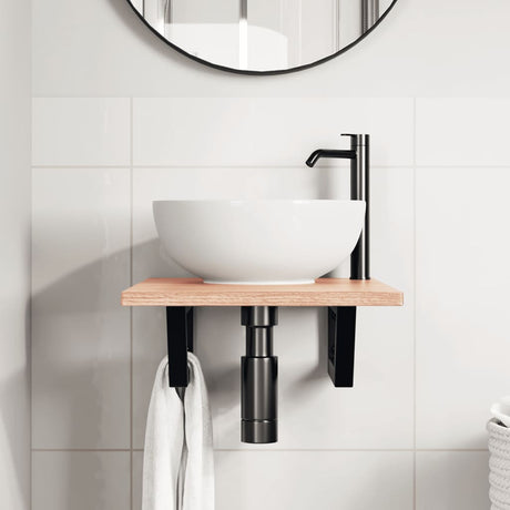 Vidaxl badkamer wandschap staal en massief eikenhout