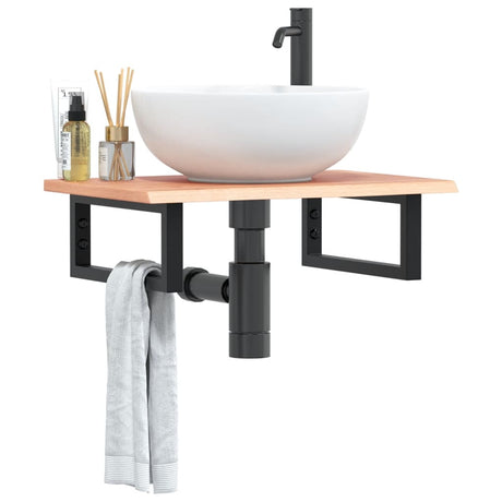 Vidaxl badkamer wandschap staal en massief eikenhout