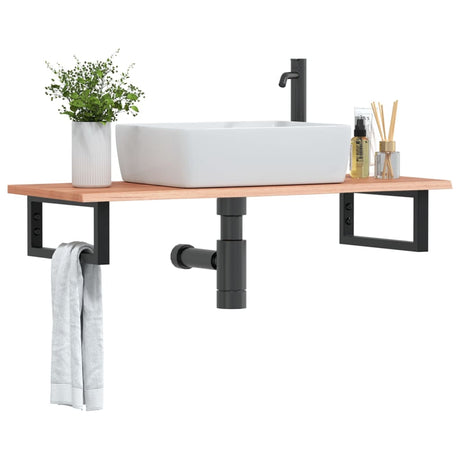 Vidaxl badkamer wandschap staal en massief eikenhout