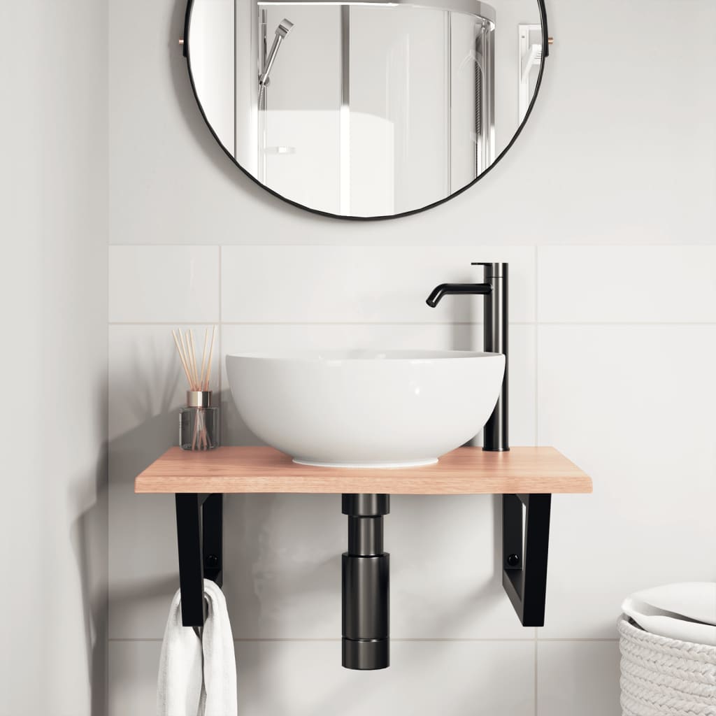 Vidaxl badkamer wandschap staal en massief eikenhout