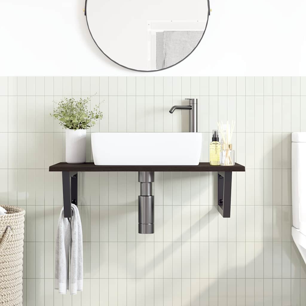 Vidaxl badkamer wandschap staal en massief eikenhout