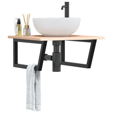 Vidaxl badkamer wandschap staal en massief eikenhout