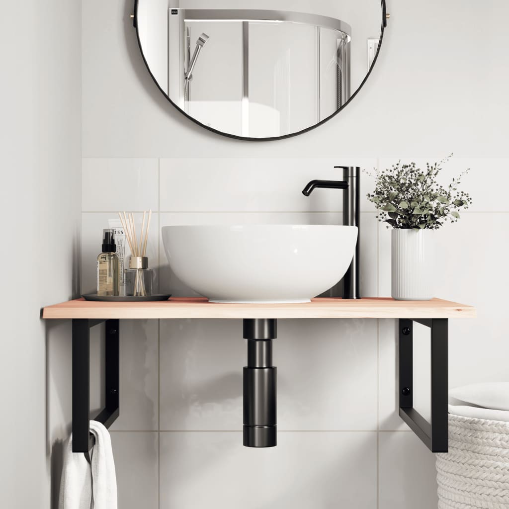 Vidaxl badkamer wandschap staal en massief eikenhout