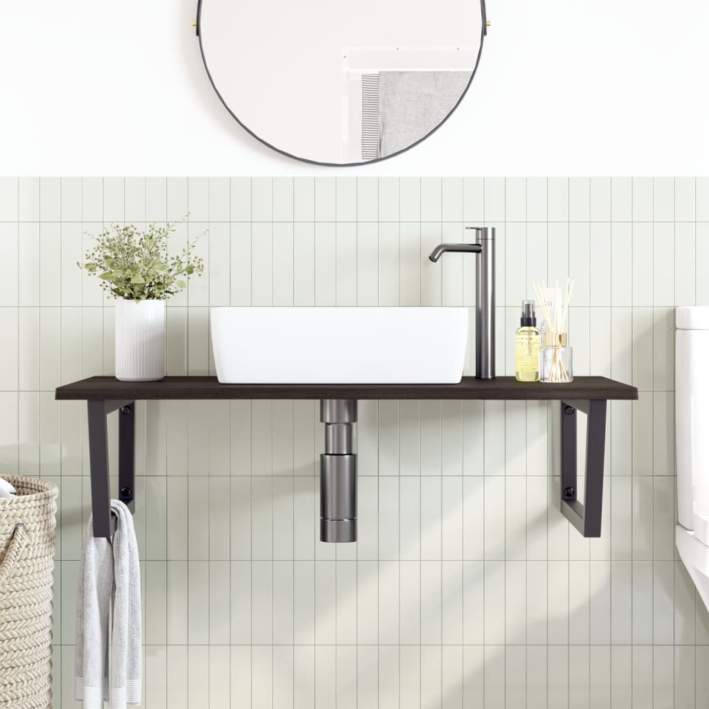 Vidaxl badkamer wandschap staal en massief eikenhout