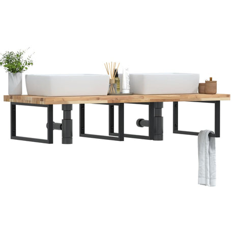 Vidaxl badkamer wandschap staal en massief acaciahout