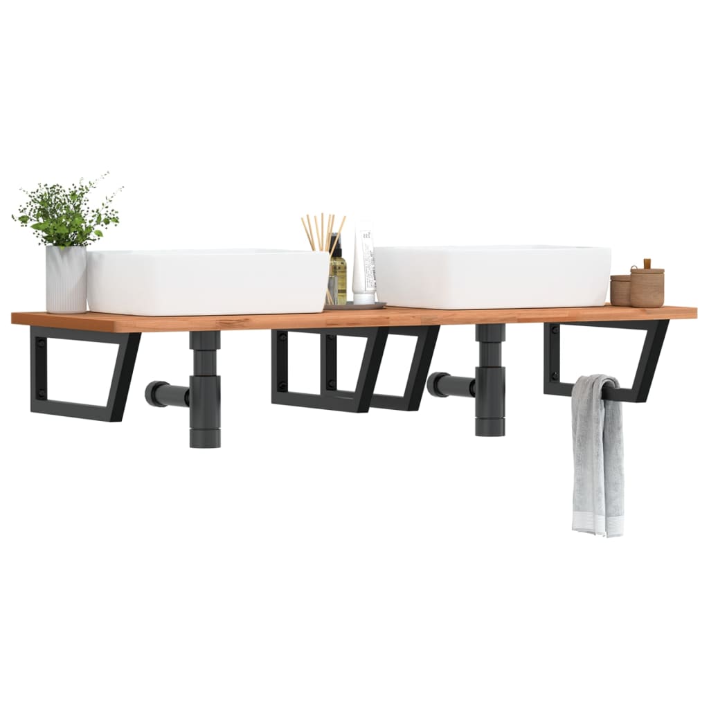 Vidaxl badkamer wandschap staal en massief beukenhout