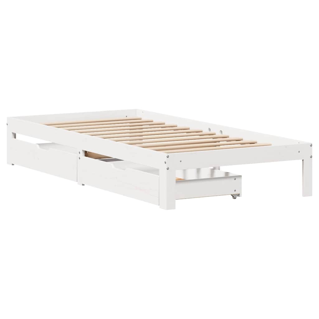 Vidaxl bedframe met lades massief grenenhout wit 75x190 cm