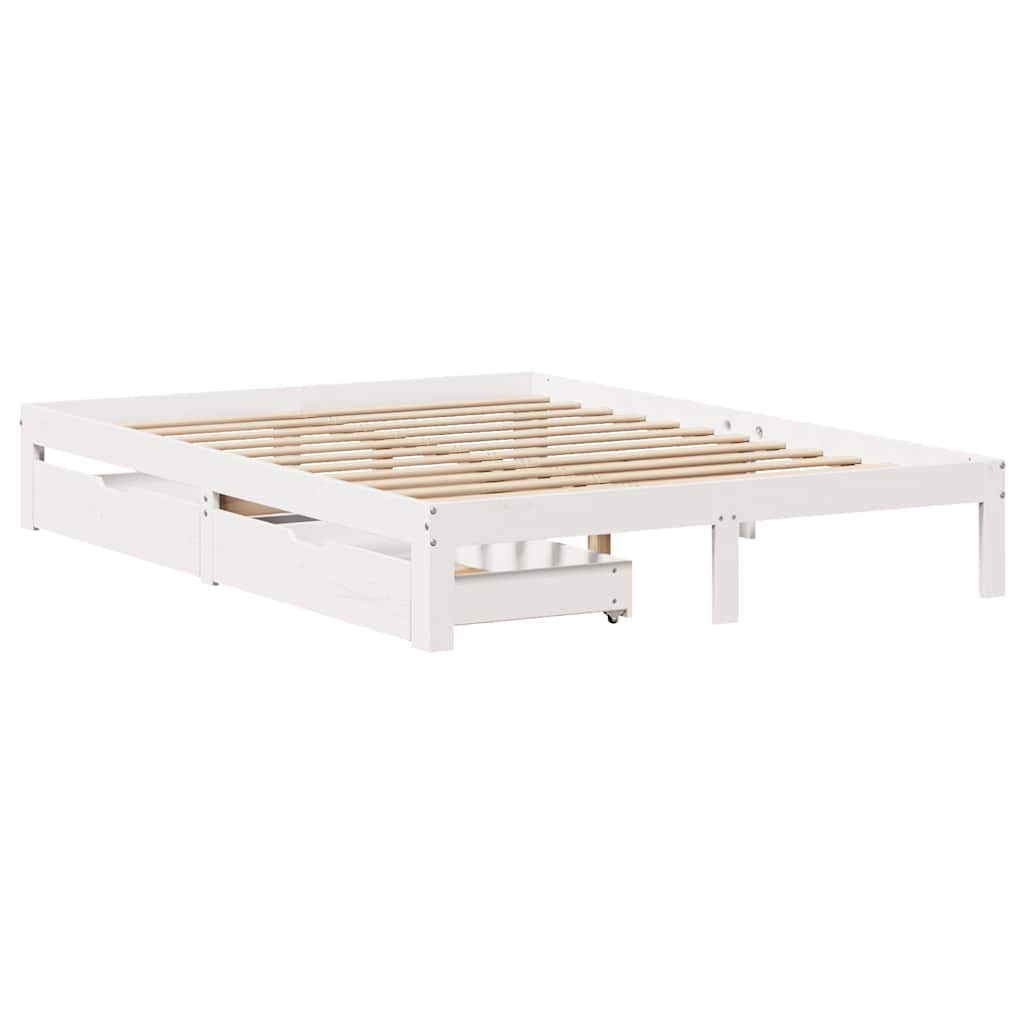 Vidaxl bedframe met lades massief grenenhout wit 140x190 cm