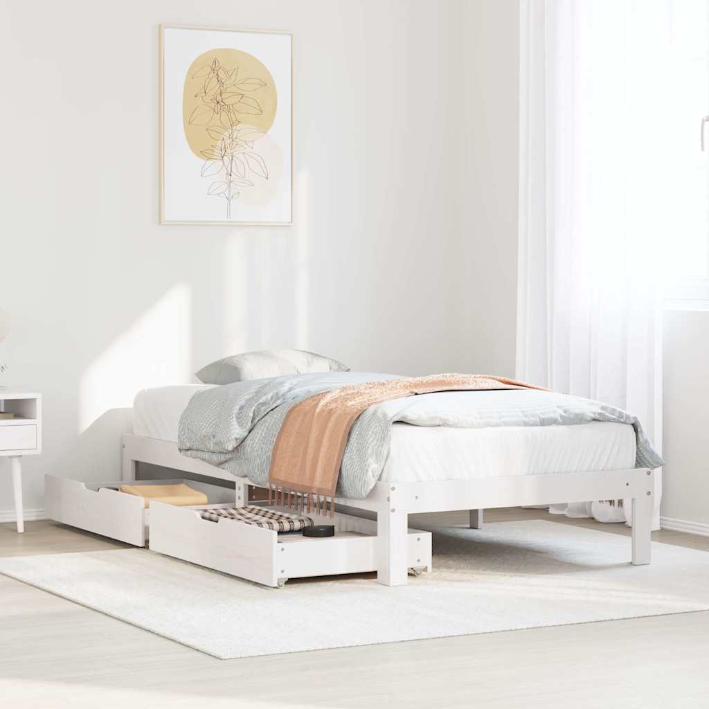 Vidaxl bedframe met lades massief grenenhout wit 100x200 cm
