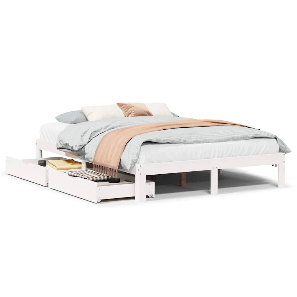 Vidaxl bedframe met lades massief grenenhout wit 120x200 cm
