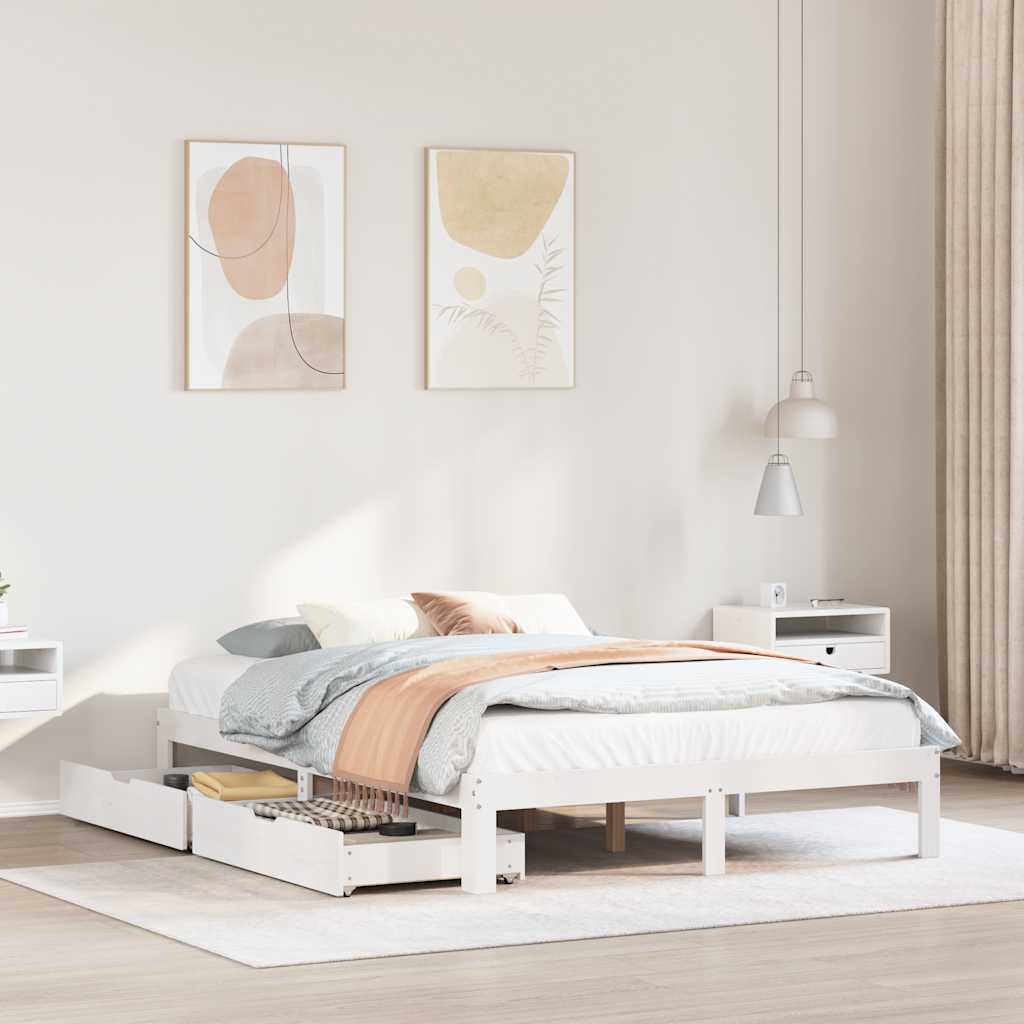 Vidaxl bedframe met lades massief grenenhout wit 120x200 cm