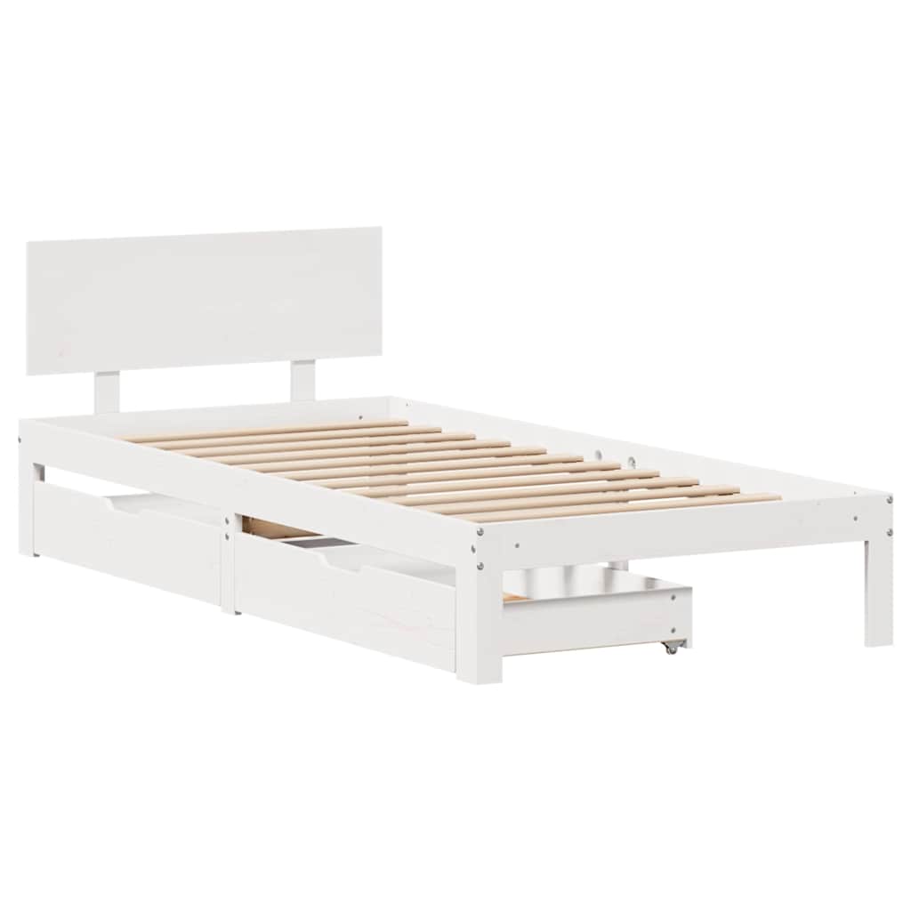 Vidaxl bedframe met lades massief grenenhout wit 90x200 cm