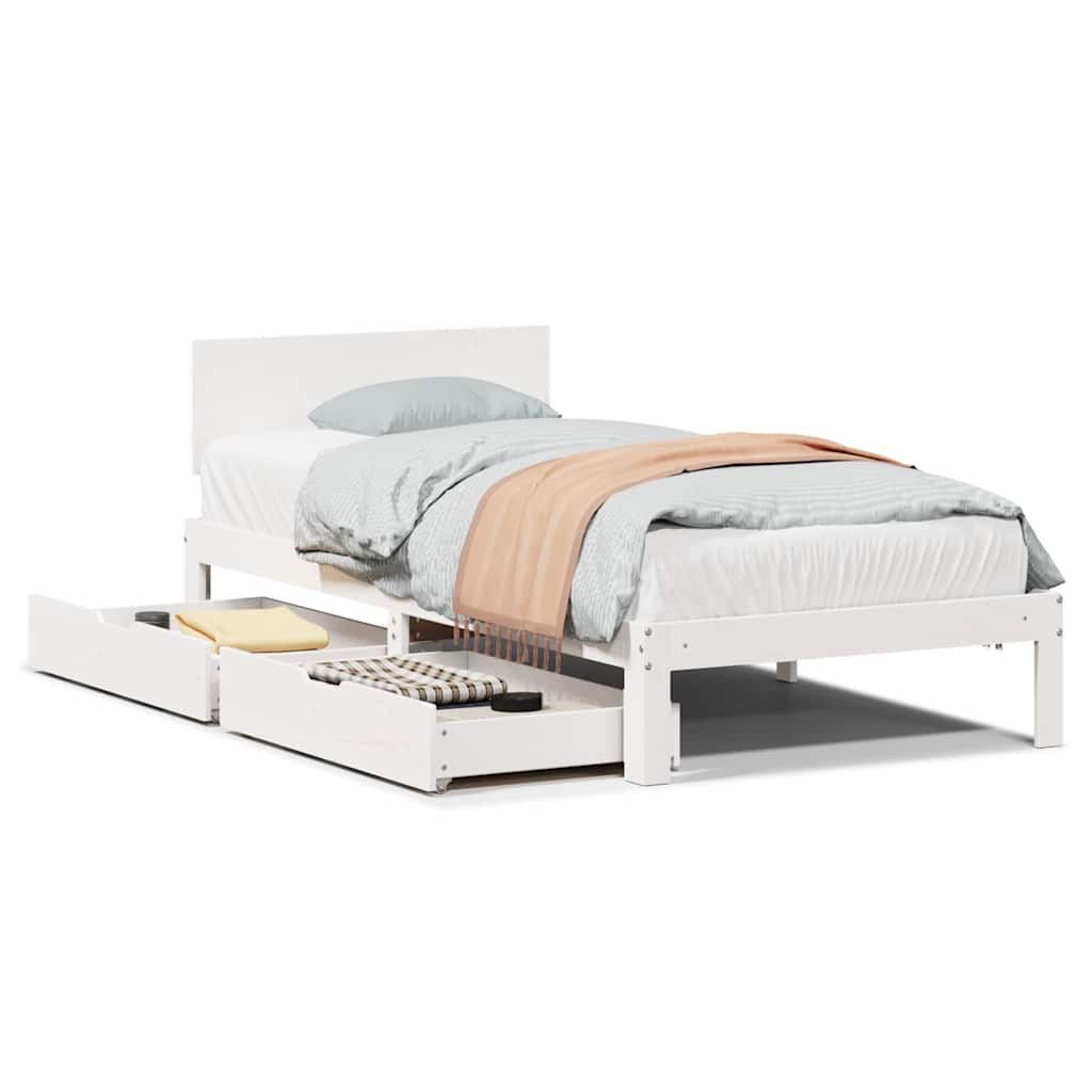 Vidaxl bedframe met lades massief grenenhout wit 100x200 cm