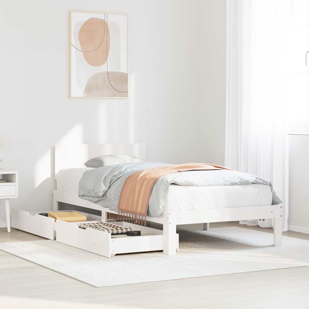 Vidaxl bedframe met lades massief grenenhout wit 100x200 cm