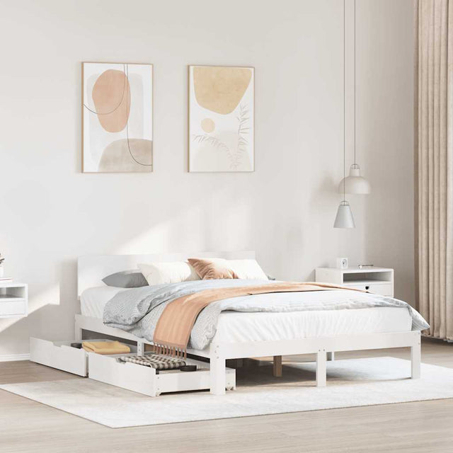 Vidaxl bedframe met lades massief grenenhout wit 150x200 cm