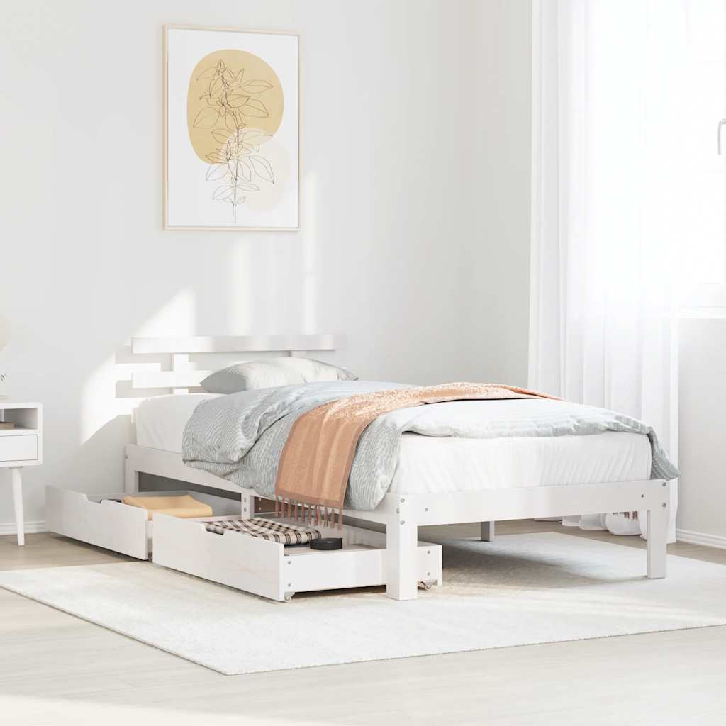 Vidaxl bedframe met lades massief grenenhout wit 90x190 cm