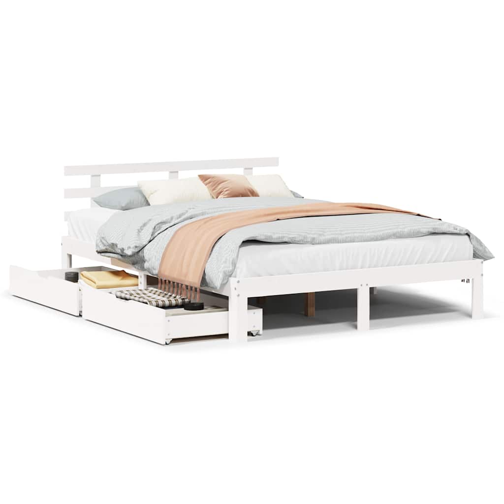 Vidaxl bedframe met lades massief grenenhout wit 120x200 cm