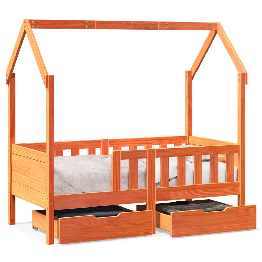 Vidaxl kinderbedframe met lades 70x140 cm massief grenenhout