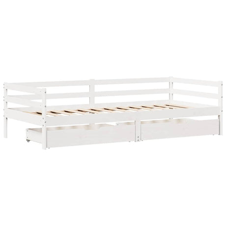 Vidaxl slaapbank met lades 90x200 cm massief grenenhout wit