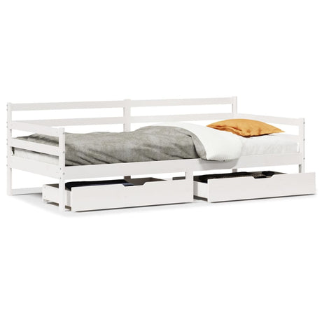 Vidaxl slaapbank met lades 90x200 cm massief grenenhout wit