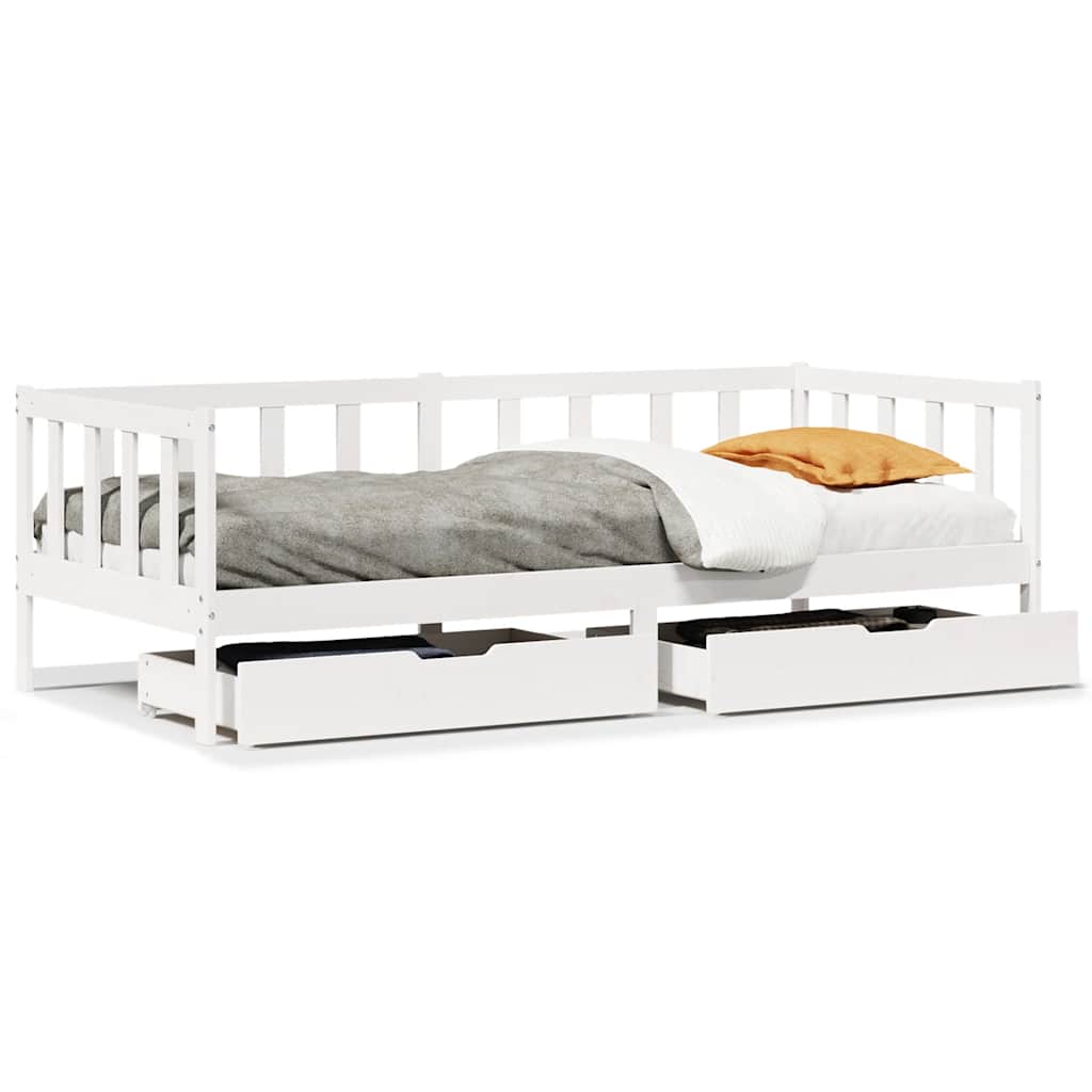 Vidaxl slaapbank met lades 90x190 cm massief grenenhout wit