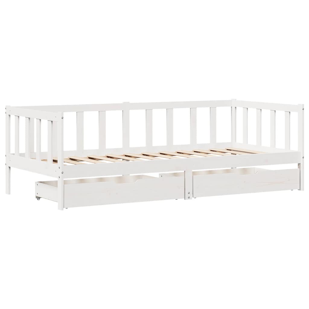 Vidaxl slaapbank met lades 90x190 cm massief grenenhout wit