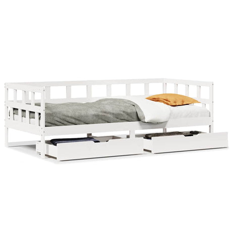 Vidaxl slaapbank met lades 90x190 cm massief grenenhout wit