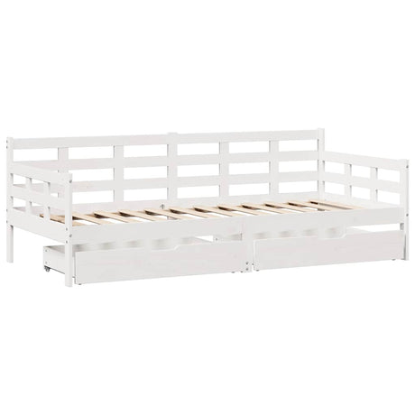 Vidaxl slaapbank met lades 90x200 cm massief grenenhout wit
