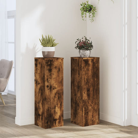 Vidaxl plantenstandaards 2 st 25x25x80 cm bewerkt hout gerookt eiken