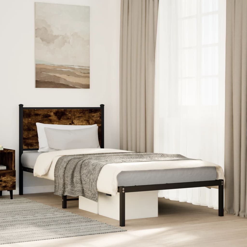 Vidaxl bedframe zonder matras metaal gerookt eikenkleurig 90x200 cm