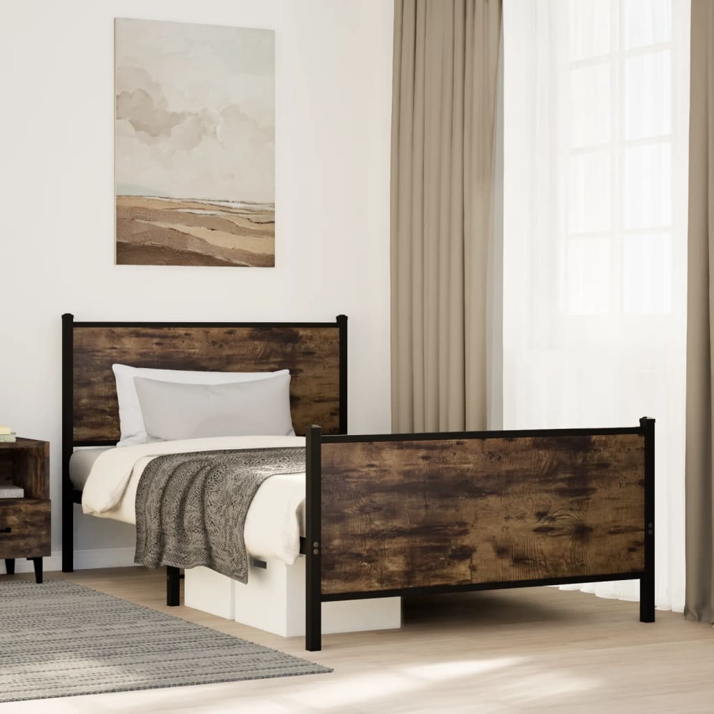 Vidaxl bedframe zonder matras metaal gerookt eikenkleurig 100x190 cm
