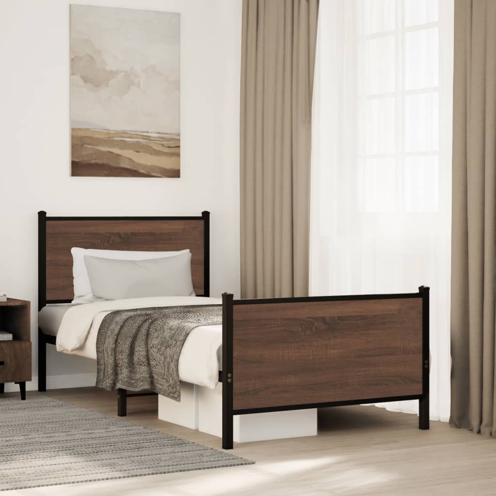 Vidaxl bedframe zonder matras metaal bruin eikenkleurig 75x190 cm