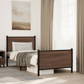Vidaxl bedframe zonder matras metaal bruin eikenkleurig 75x190 cm