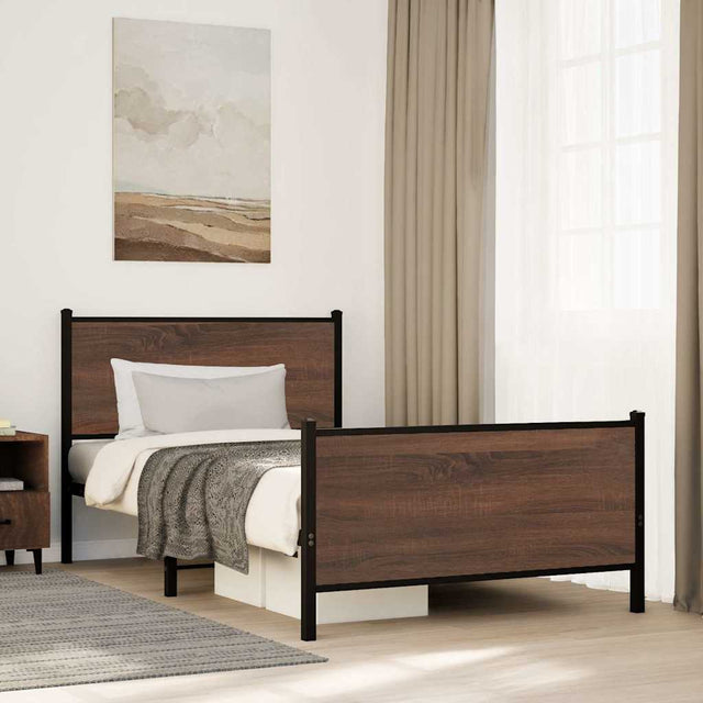 Vidaxl bedframe zonder matras metaal bruin eikenkleurig 100x200 cm